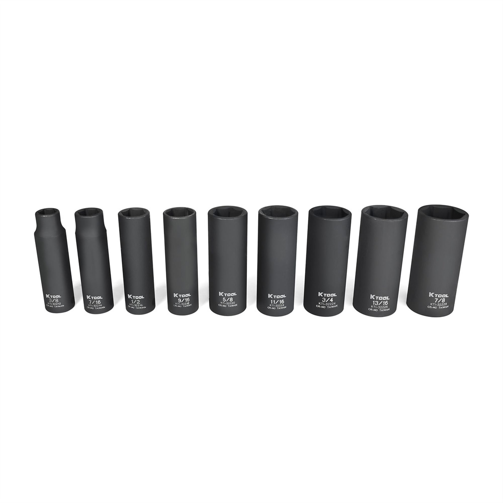 K-Tool International Impact Socket Set — 1/2in. Drive, SAE, 6-Point, Deep, 12 Pcs, Model# KTI33200